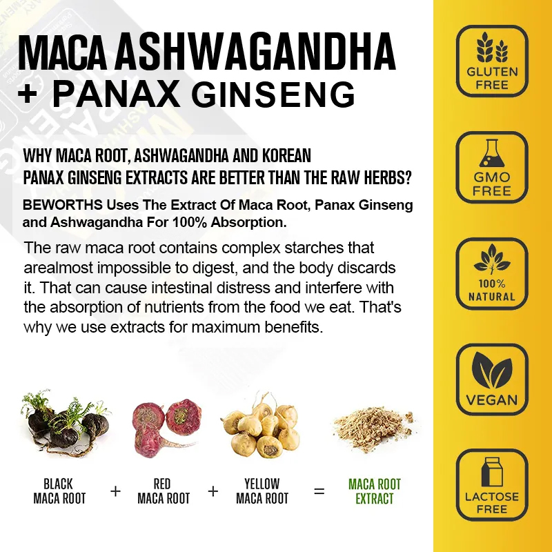 Maca Root Capsules with Ginsen - Ashwagandha Extract Root 评论和价格